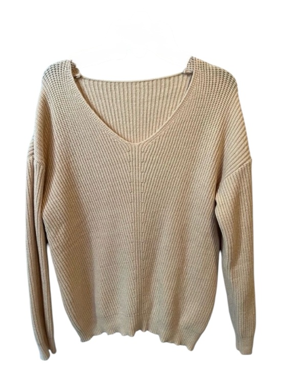 no brand Sweaters - Cream V Neck Knit Sweater Beige Lightweight Pullover Cozy Casual
